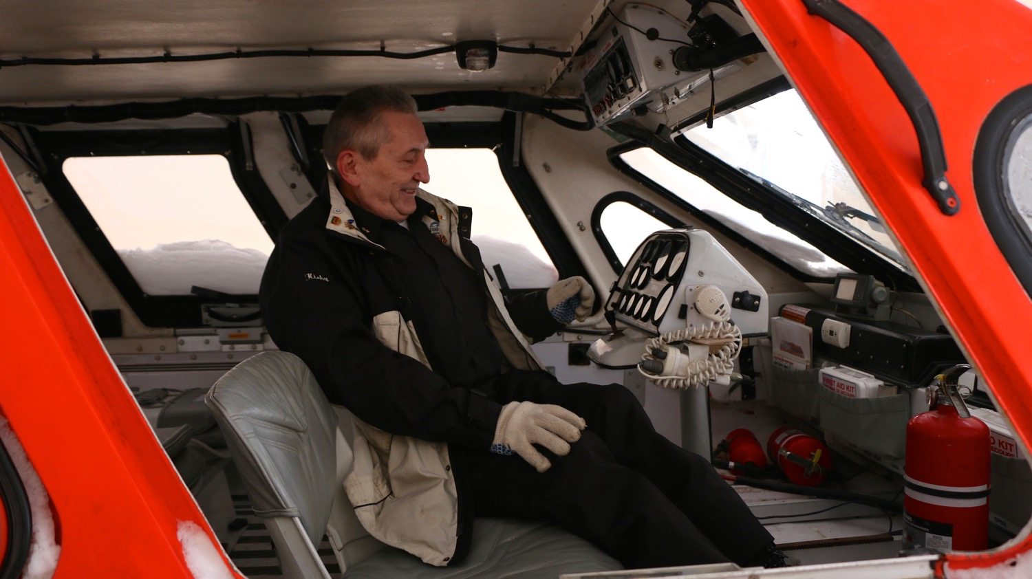 Peter Basko inside hovercraft