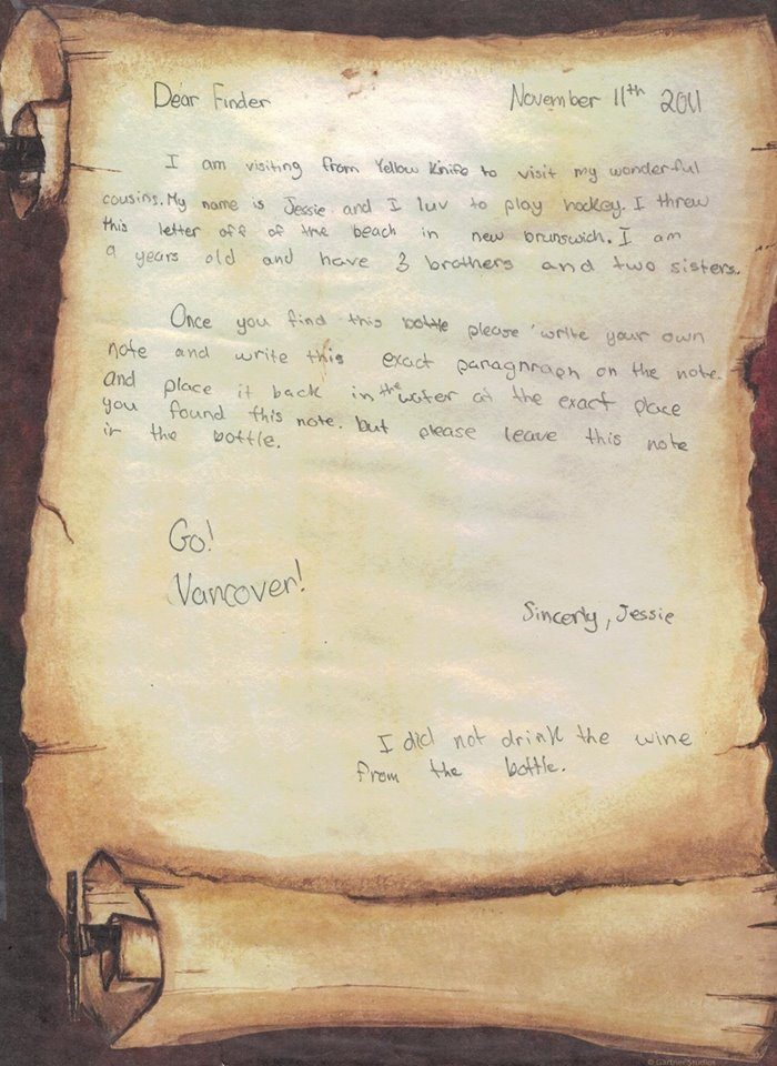 Letter from message in a bottle