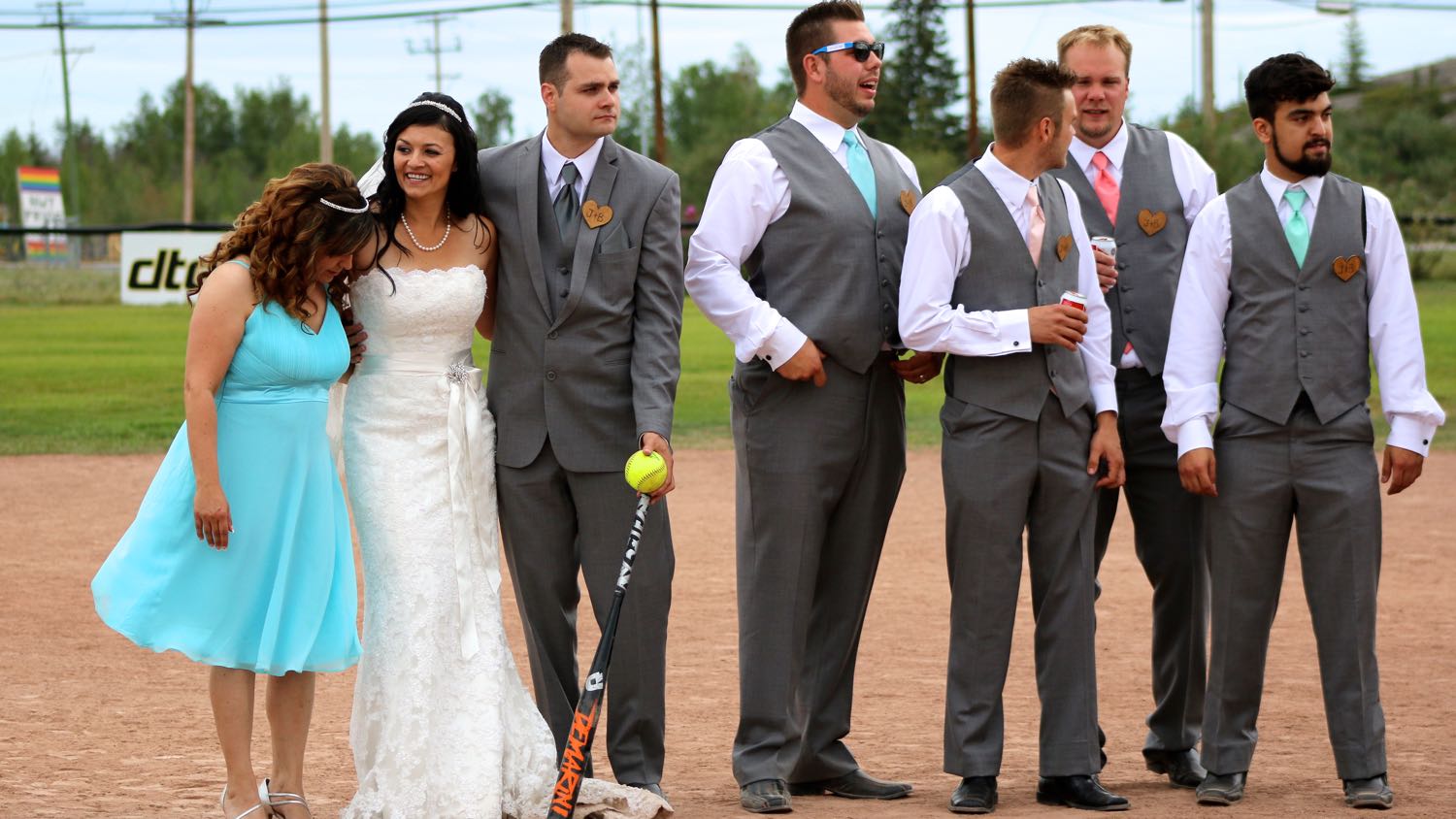 Wedding party plays softball