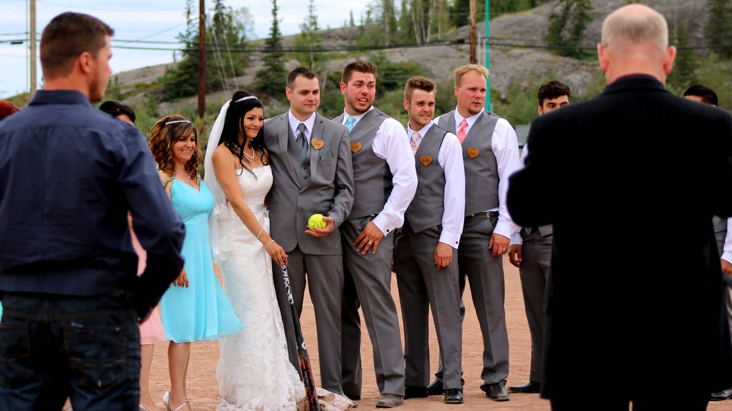 Wedding party plays softball