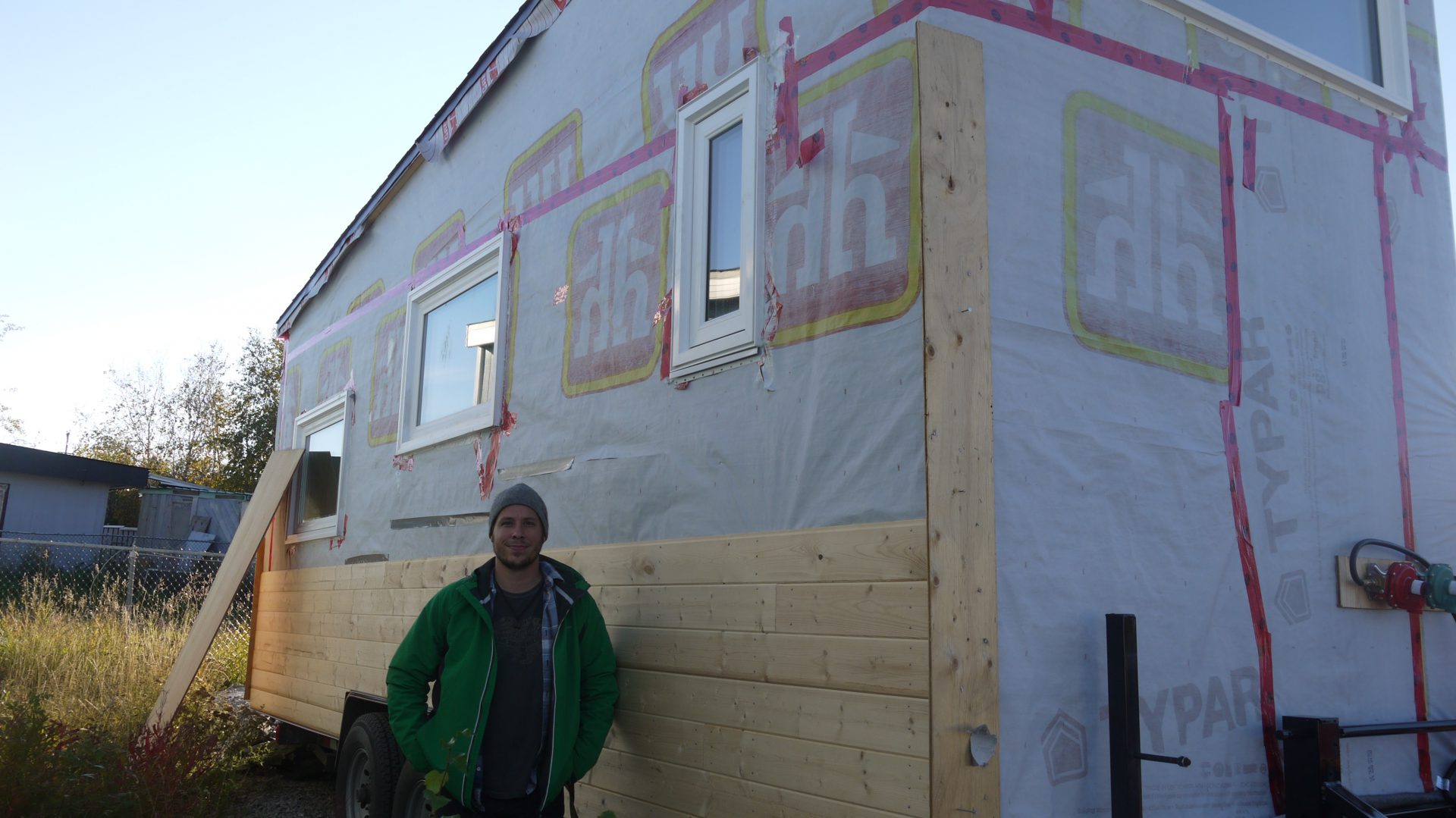 Croteau stands beside his 350-square foot tiny home. He said he was embarrassed the siding wasn't done, we think it looks great. 