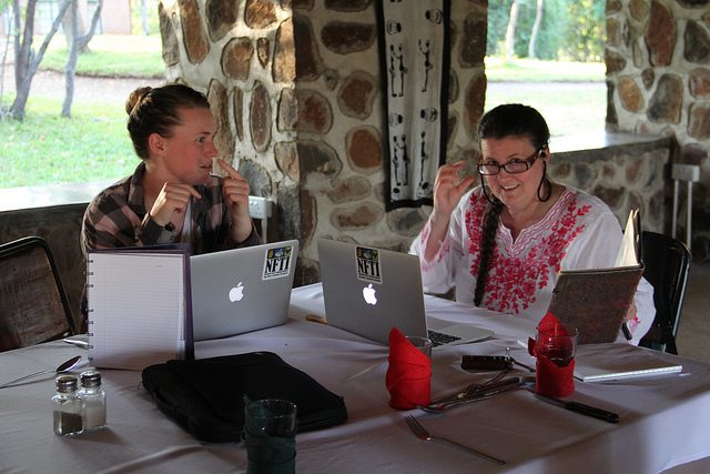 Kim Rapati, left, and Jackie Milne during their 10-day trip to Zimbabwe.