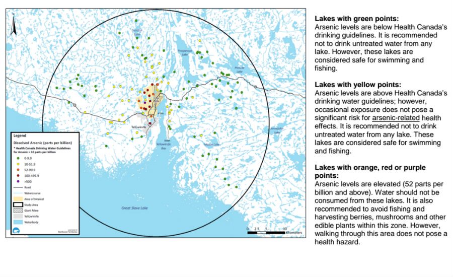 Map of arsenic concentrations in lakes surrounding Yellowknife.